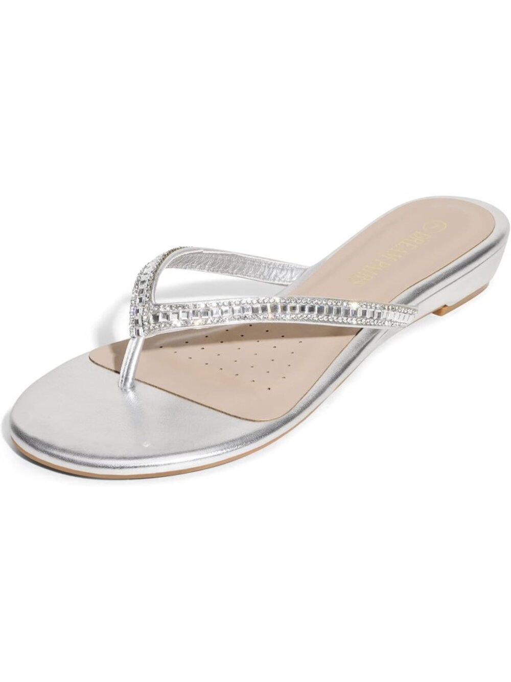 Women Silver Glitter Rhinestones Design Slides Sandals Dress Daily Flat Sandals